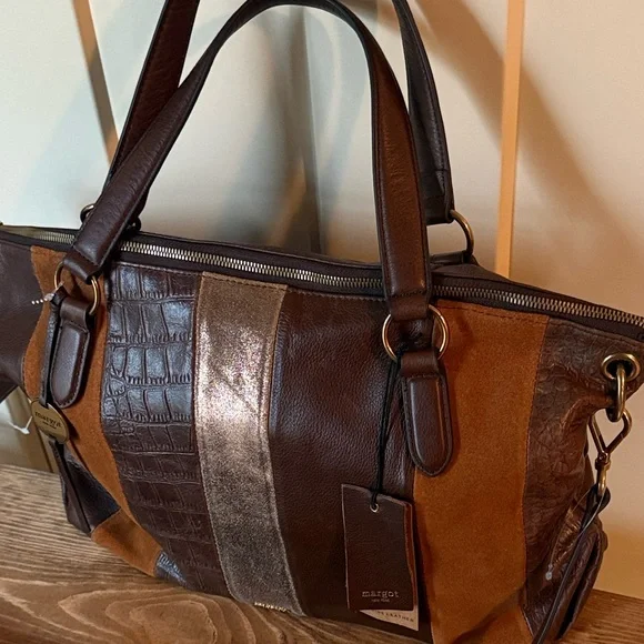 Margot Genuine Leather Boho Neutral Leather Satchel/Crossbody; NWT - Picture 5 of 10